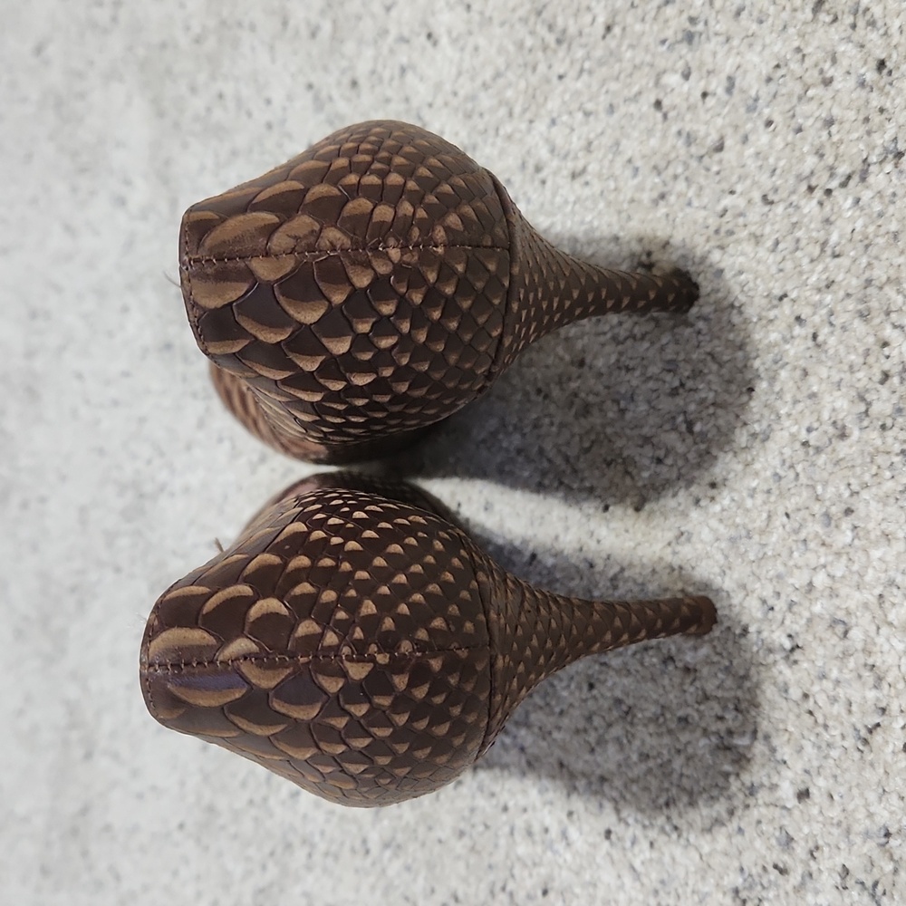 kate spade Brown Textured Snake-Embossed Leather Pumps - Picture 3 of 11
